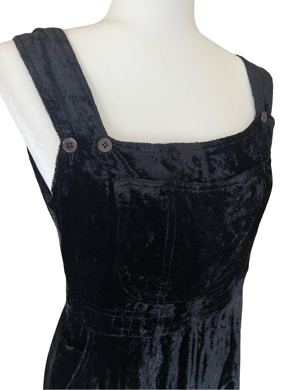 VTG 90s Black Velvet Pinafore Overall Sz S Dress Whimsigoth Goth Grunge Retro - Picture 2 of 12